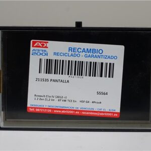 PANTALLA Renault clio iv (2012->) 1.2 Zen [1,2 Ltr. - 87 kW TCE Energy] H5F G4 - #Prov# H5FG4PROV AZUL    multifunción