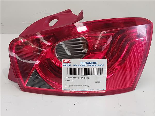 PILOTO TRA. DCHO. Seat ibiza berlina (6j5)(06.2008->) 1.6 TDI CAYC 6J4945112B NEGRO Bombilla Derecha derecho Faro Lámpara Luz Trasera trasero KFK