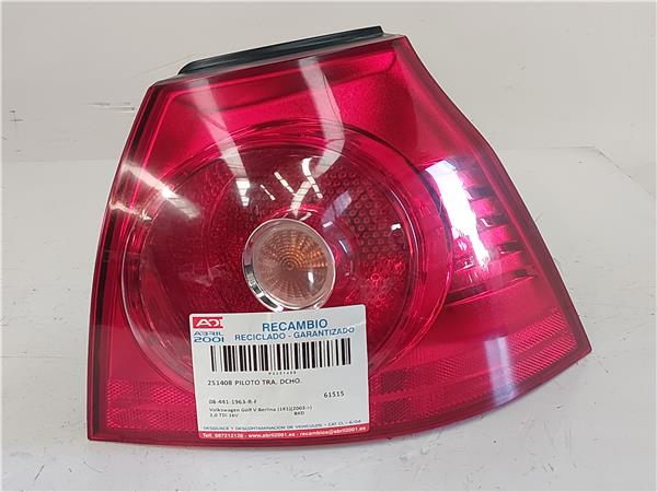 PILOTO TRA. DCHO. Volkswagen golf v (1k1)(2003->) 2.0 TDI 16V BKD 08-441-1963-R-F 84411963RF NEGRO Bombilla Derecha derecho Faro Lámpara Luz Trasera trasero