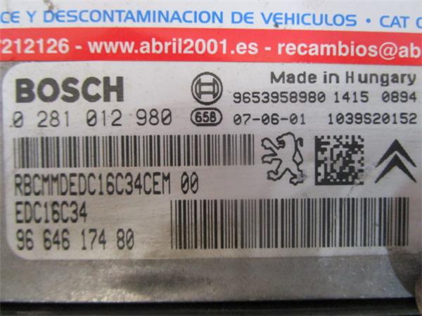 CENTRALITA Citroen c4 picasso (2007->) 1.6 HDi 9HZ-DV6TED4 9HZDV6TED4 0281012980 281012980 BLANCO uce - Imagen 2