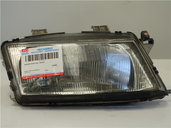FARO DEL. DCHO Saab 9-3 berlina (1998->) 2.0 Turbo B205E GRIS Bombillas delanteras Delanteros Derechas Derechos Lámparas luces Luz piloto Pilotos