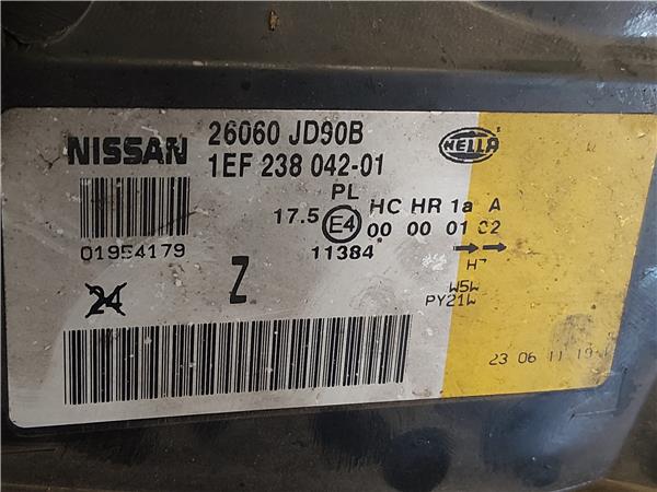 FARO DEL. IZDO. Nissan qashqai (j10)(01.2007->) 1.5 dCi K9K EUR04 - #Prov# K9KEUR04PROV 26060JD90B GRIS Bombillas Delanteras delanteros Izquierdas izquierdos Lámparas luces Luz Pilotos - Imagen 3