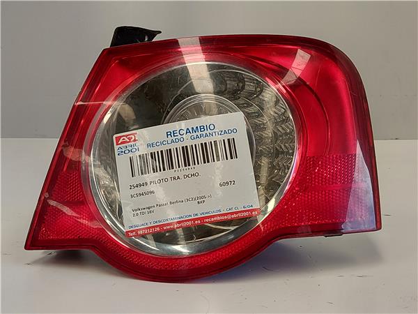 PILOTO TRA. DCHO. Volkswagen passat berlina (3c2)(2005->) 2.0 TDI 16V BKP 3C5945096 GRIS Bombilla Derecha derecho Faro Lámpara Luz Trasera trasero HDV
