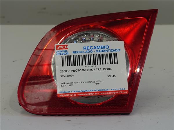 PILOTO INFERIOR TRA. DCHO. Volkswagen passat variant (3c5)(2005->) 2.0 TDI 16V BKP 3C5945094 GRIS KDL