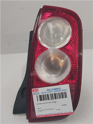 PILOTO TRA. DCHO. Nissan micra (k12e)(11.2002->) 1.2 16V CR12DE 12VR AZUL Bombilla Derecha derecho Faro Lámpara Luz Trasera trasero