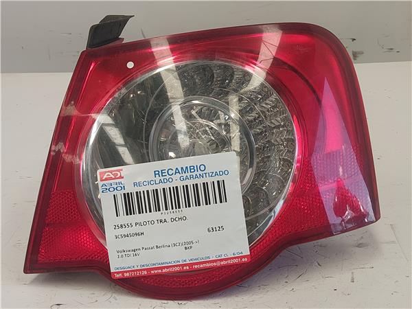 PILOTO TRA. DCHO. Volkswagen passat berlina (3c2)(2005->) 2.0 TDI 16V BKP 3C5945096H AZUL Bombilla Derecha derecho Faro Lámpara Luz Trasera trasero